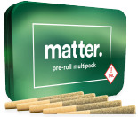 A green tin marked matter. pre-roll multipack alongside cannabis pre-rolls.