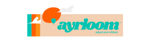 Orange bird silhouette above colorful stripes, with the text ayrbloom and tagline adjust your altitude.