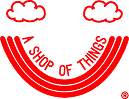 Red logo with two clouds, a rainbow, and A Shop of Things text underneath.