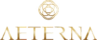Gold geometric design above AETERNA in gold text on a transparent background.