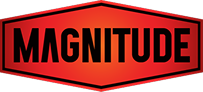 Red and black hexagonal logo with the word MAGNITUDE in bold capital letters.