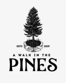Illustration of hands holding a pine tree with the text A Walk in the Pines, Est. 2019.