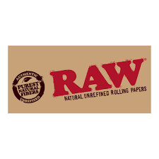 RAW logo with Natural Unrefined Rolling Papers text on brown background and a seal for purest natural fibers.