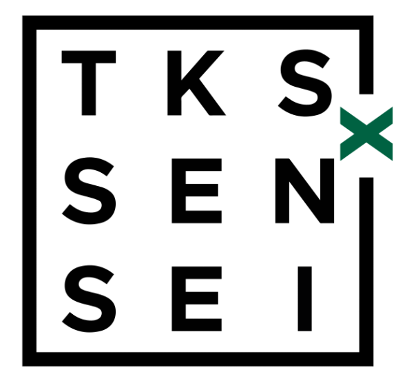 Black text TKS SENSEI with a green X replacing the N in SENSEI on a white background.