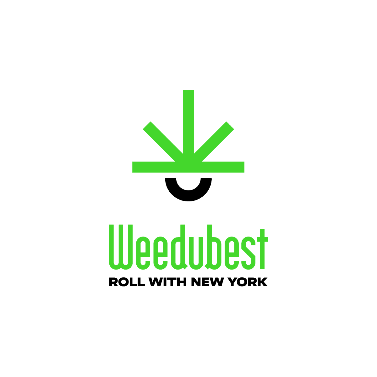 Green abstract logo with Weedubest in green text and ROLL WITH NEW YORK in black below on white background.