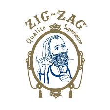 Vintage-style drawing of a man with a beard holding rolling papers, labeled Zig-Zag Qualite Superieure.