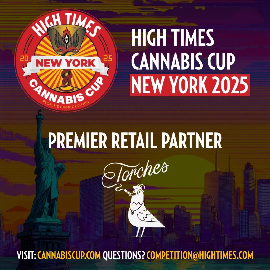 High Times Cannabis Cup New York 2025 promo featuring the Statue of Liberty and Torches as the premier retail partner for this exciting High Times Cannabis Cup event.